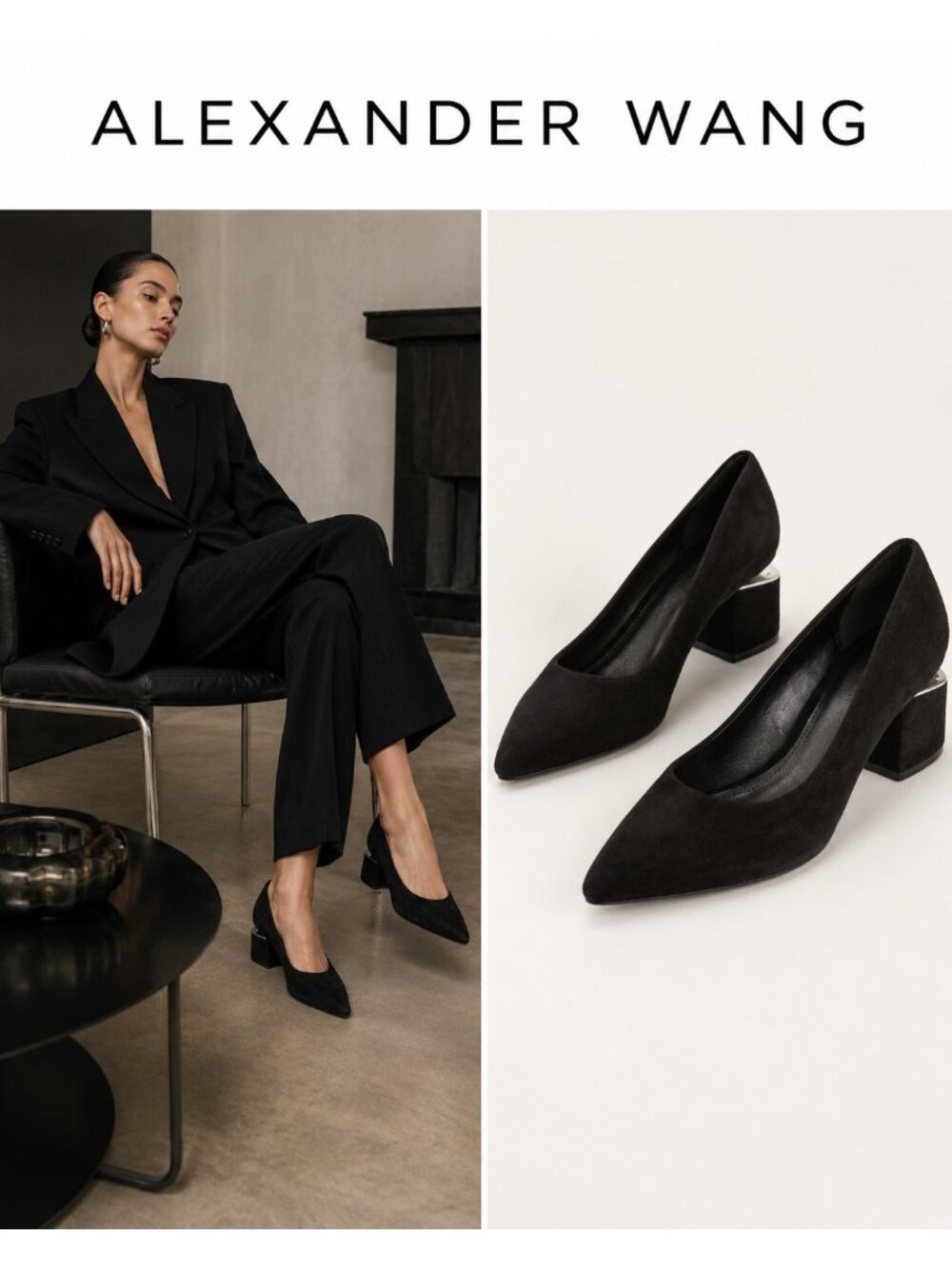 Alexander Wang Simona Black Suede Pointed Toe Cutout Block Heel Pumps EU39/US8.5